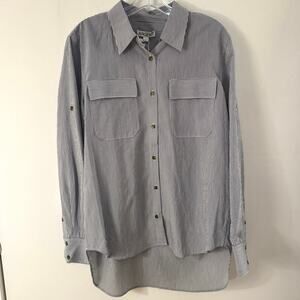 NWT Argent Blue Stripe Oversized Pocket Shirt Size S Viscose Blend Workwear